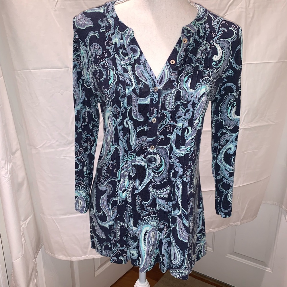 Croft & Barrow Paisley, Pleated front Tunic Small